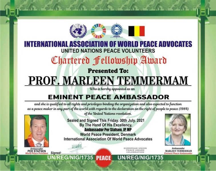 Prof. dr. Marleen Temmerman named ‘Eminent Peace Ambassador’